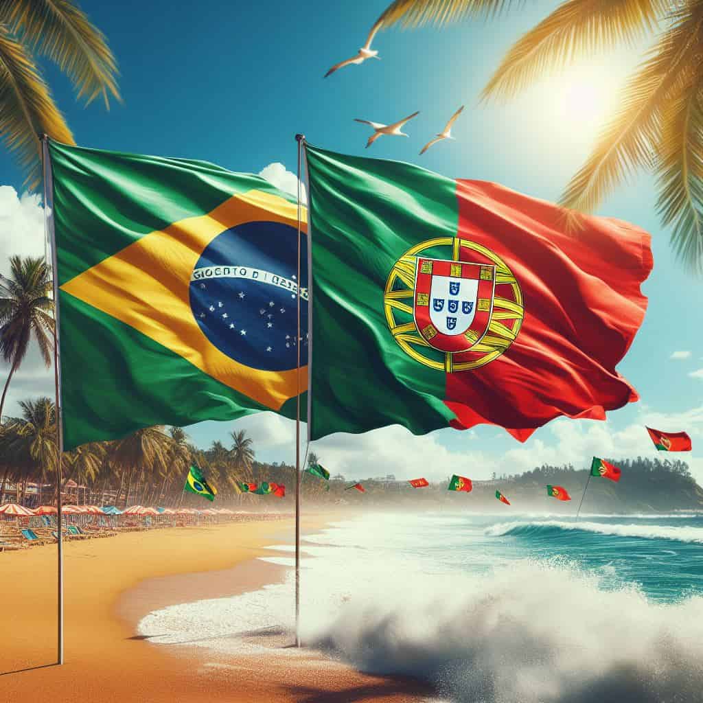 Brazilian and Portugal flags side by side